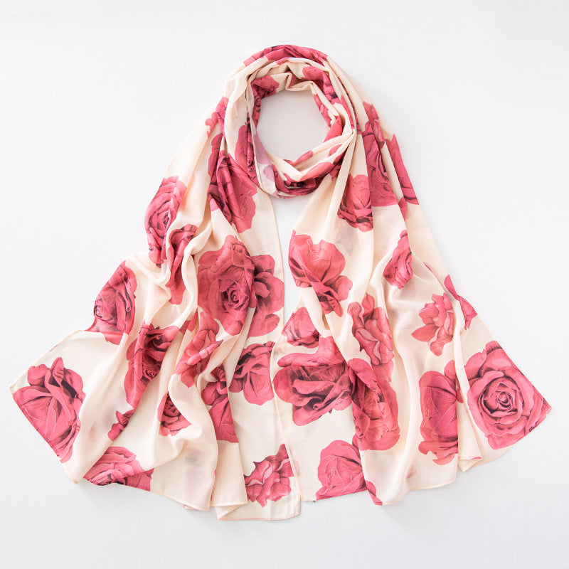 Bufanda larga de gasa con estampado floral de verano y primavera para mujer