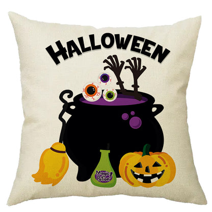 Halloween Pumpkin Skull Print Linen Sofa Cushion Cover