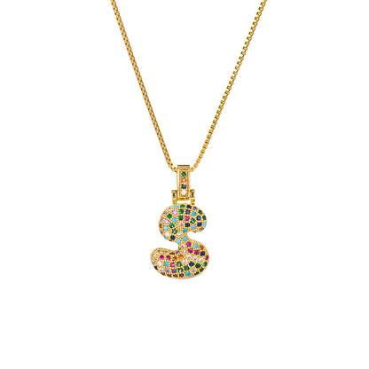 Collar con colgante de alfabeto dorado y circonita multicolor para mujer, joyería de moda