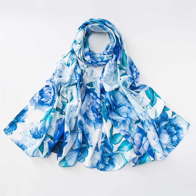 Bufanda larga de gasa con estampado floral de verano y primavera para mujer