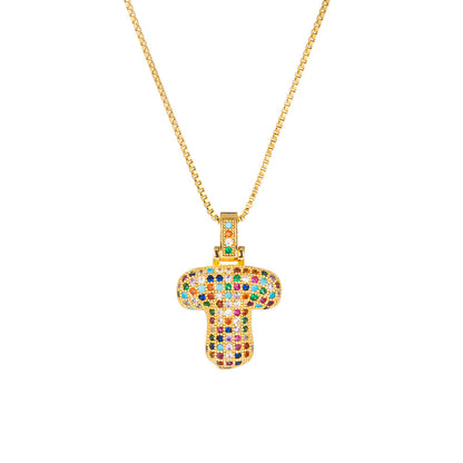 Collar con colgante de alfabeto dorado y circonita multicolor para mujer, joyería de moda