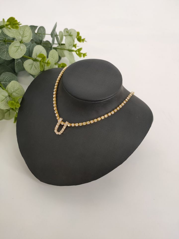 Women Rhinestone Alphabet Necklace