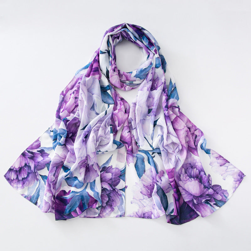 Bufanda larga de gasa con estampado floral de verano y primavera para mujer