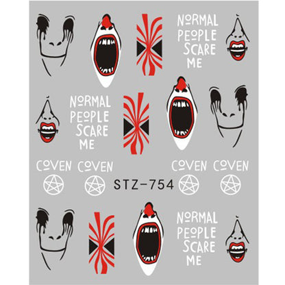 Autocollants pour ongles motif crâne et feuille d'érable pour femme, mode Halloween