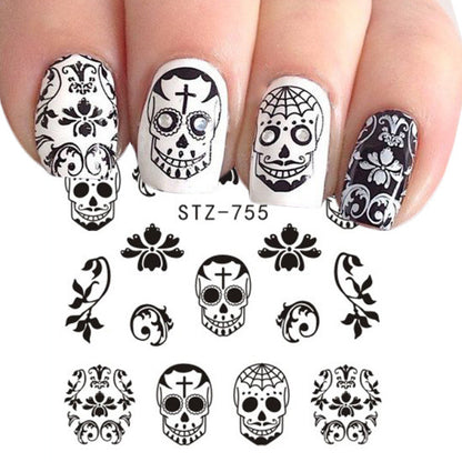 Autocollants pour ongles motif crâne et feuille d'érable pour femme, mode Halloween