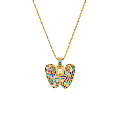 Collar con colgante de alfabeto dorado y circonita multicolor para mujer, joyería de moda