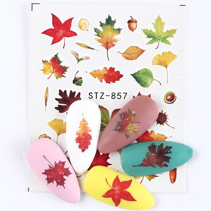 Autocollants pour ongles motif crâne et feuille d'érable pour femme, mode Halloween