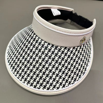 Sombrero de paja con pata de gallo y ala ancha para mujer