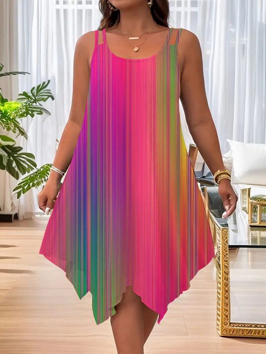 Vestido informal de talla grande con cuello redondo, sin mangas y dobladillo asimétrico para mujer