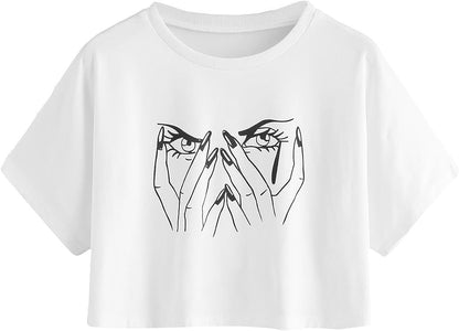 Women Simple Solid Color Short-Sleeved Crop Blank T-Shirt