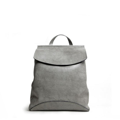 Mochila de cuero simple retro de color sólido para mujer
