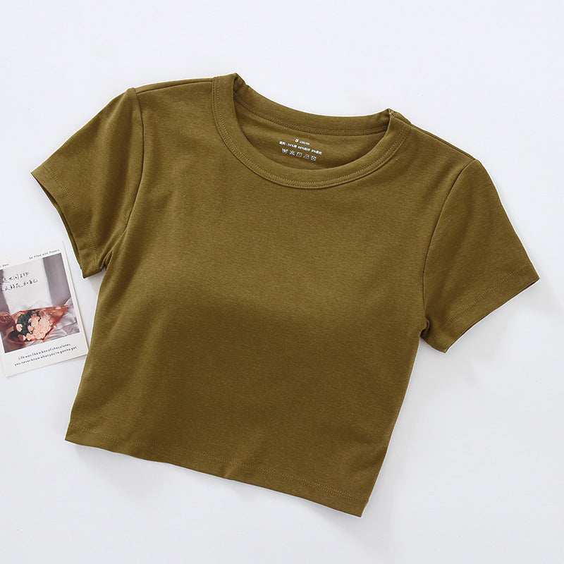 Women Fashion Solid Color Blank T-Shirt - Round Neck Short Sleeve