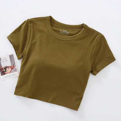 Women Fashion Solid Color Blank T-Shirt - Round Neck Short Sleeve