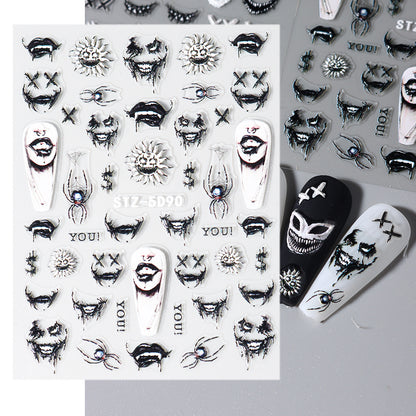Pegatina para uñas con diseño de araña y máscara de labios de Halloween