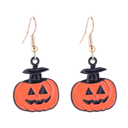 Halloween Women Horror Skull Spider Pumpkin Alloy Earrings