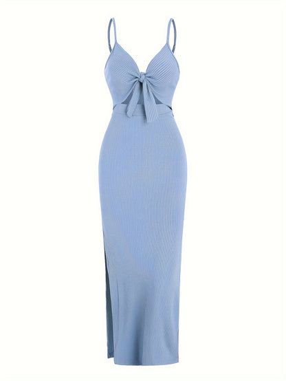 Women Elegant Sleeveless Slim-Fit Solid Color Dress - V-Neck Backless Style