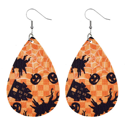 Halloween Women'S Leather Spider Pumpkin Earrings