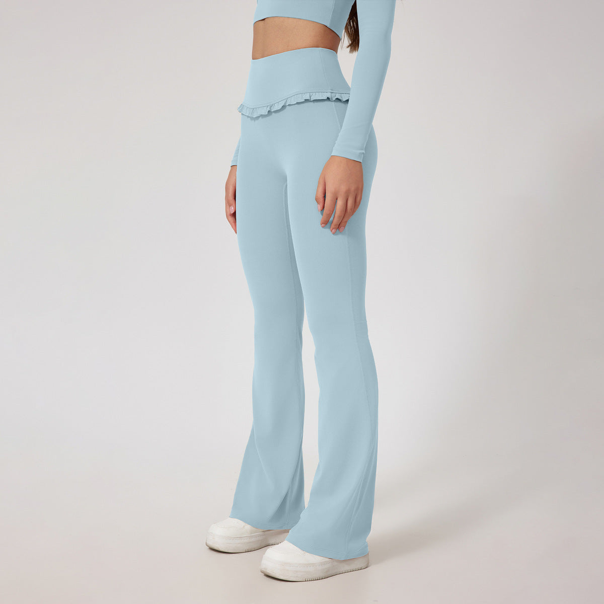 Women Fashion Casual Solid Color Lace Edge Yoga Pants