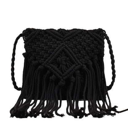 Bolso tejido con borlas estilo bohemio informal para mujer
