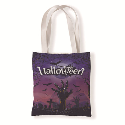 Bolsa de lona con estampado de calabaza y murciélago de Halloween con dibujos animados