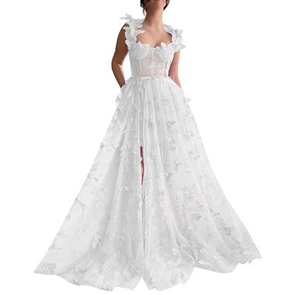 Vestido de fiesta elegante con abertura de encaje para mujer