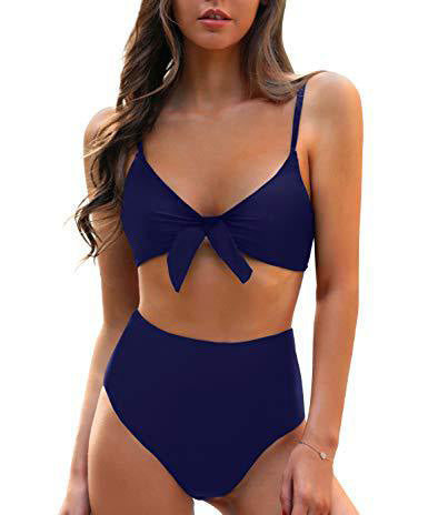 Traje de baño bikini sexy de color sólido con cordones para mujer