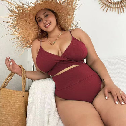 Bikini sexy grande taille à la mode pour femmes, couleur unie