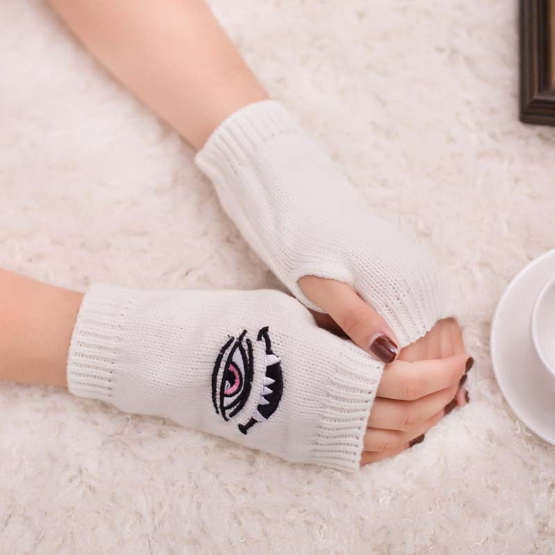Half Finger Women's Gloves with Devil Eye Embroidery