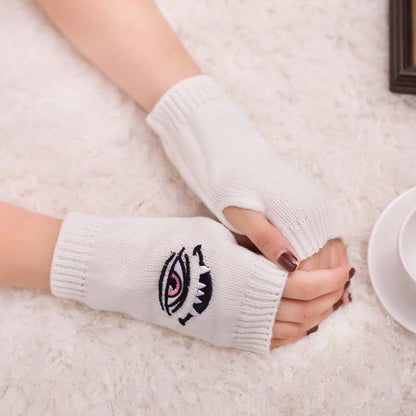 Half Finger Women's Gloves with Devil Eye Embroidery