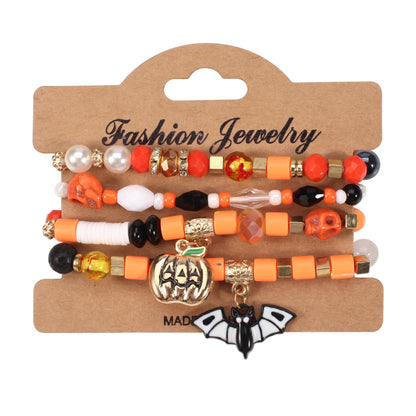 Collar con colgante de araña, calabaza y murciélago de varias capas con dibujos animados de Halloween para mujer