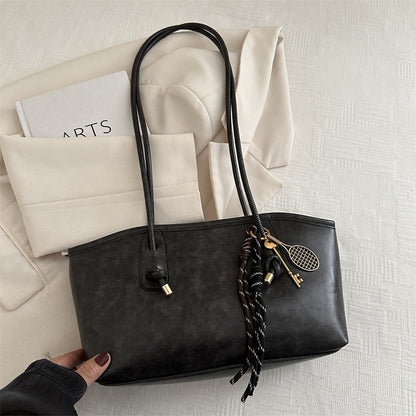 Bolso tote retro de gran capacidad con colgante para mujer, estilo urbano, de PU.