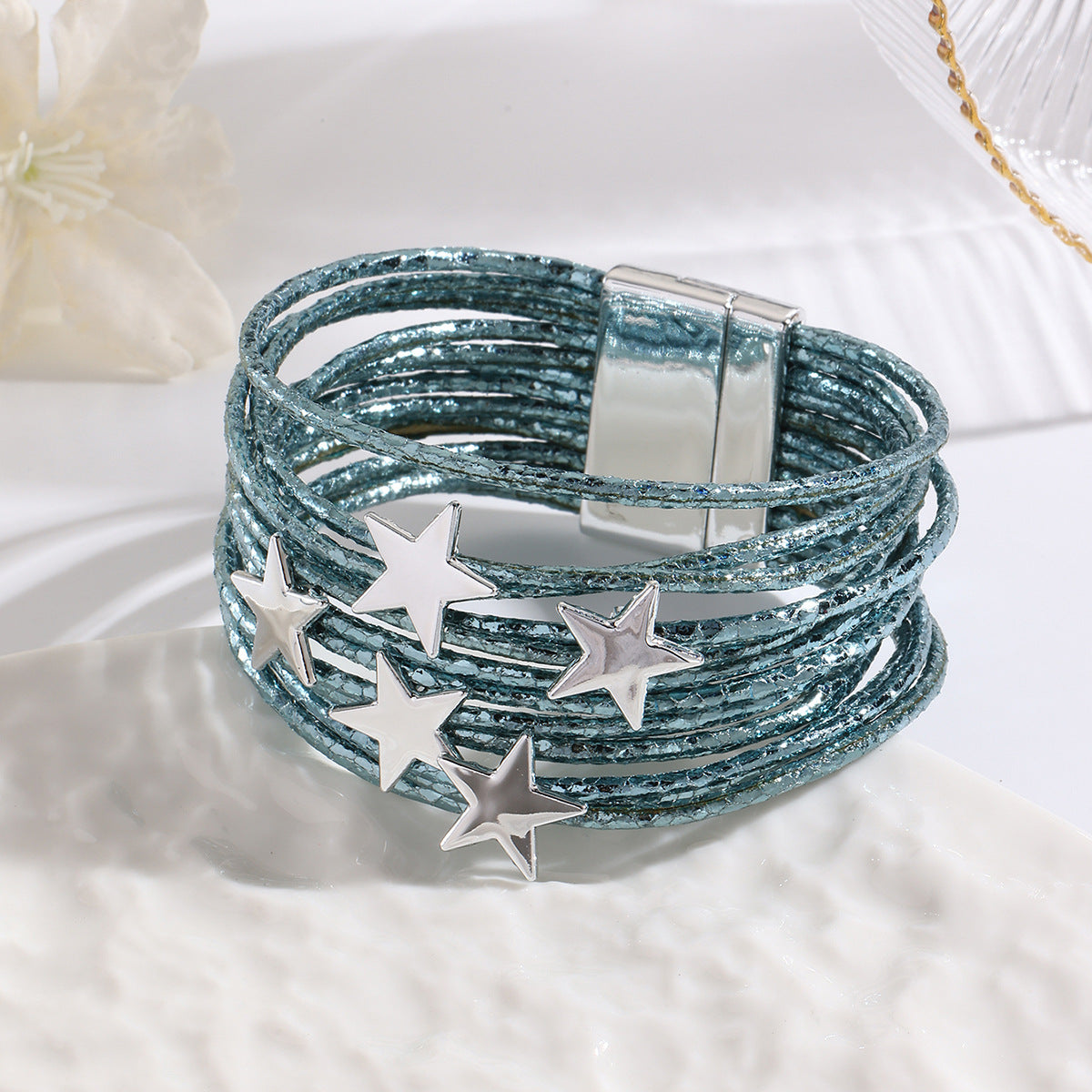 Women Fashion Creative Multi-Layer Five-Pointed Star Leather Bracelet