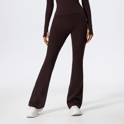 Pantalon de yoga décontracté taille haute à jambes larges pour femme en mélange de coton