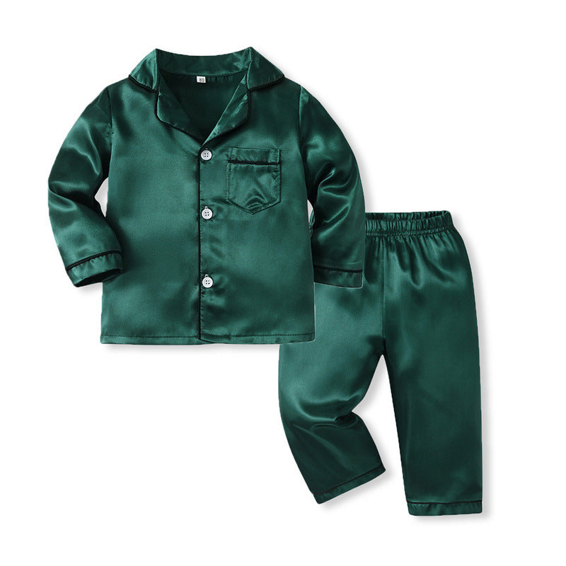 Kids Toddler Boys Solid Color Satin Long Sleeve Pajamas Set