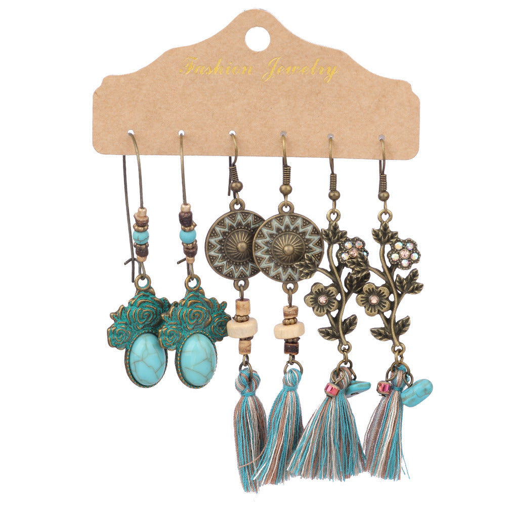 Conjunto de pendientes con borlas creativas retro de estilo étnico bohemio