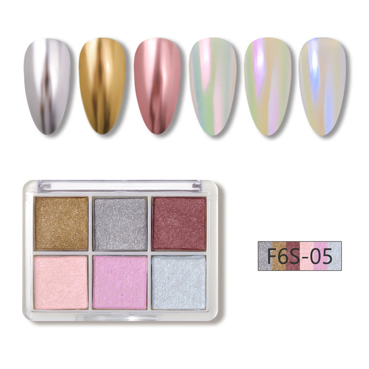 Poudre à ongles effet miroir magique solide à six couleurs