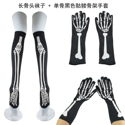 Conjunto de guantes y medias de calavera para cosplay de Halloween