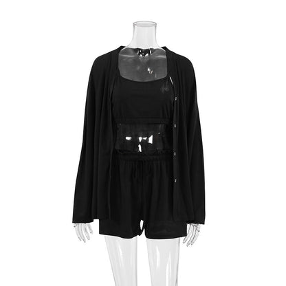 Women Fashion Sexy Ice Silk Comfortable Pajamas Set