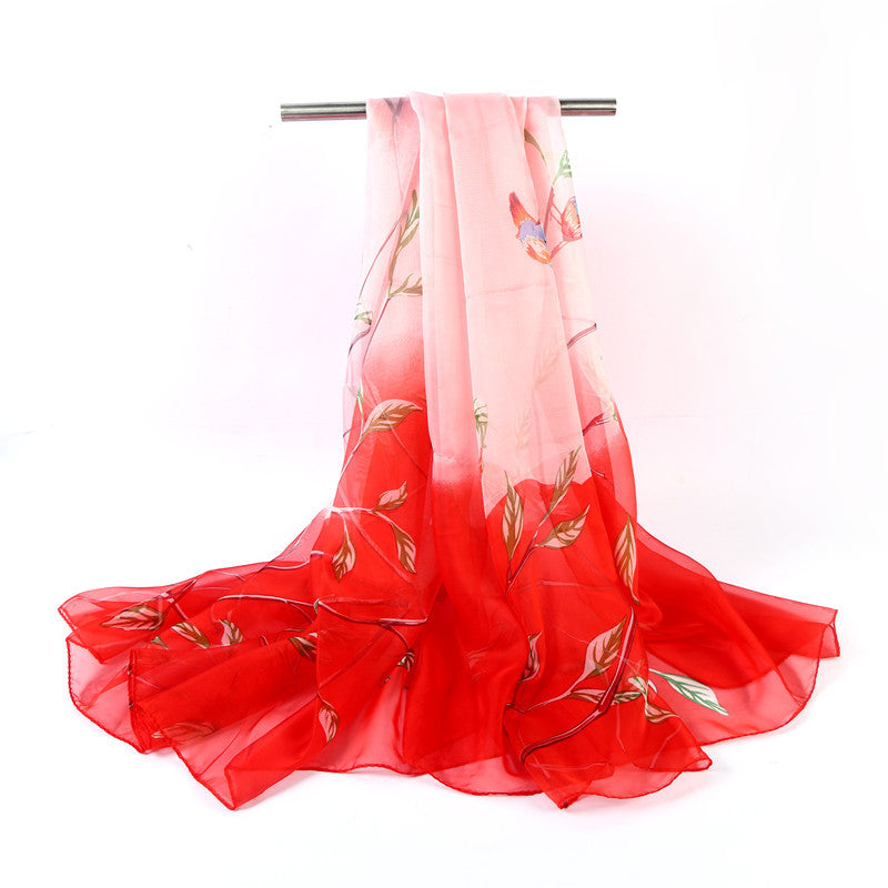 Bufanda de gasa con estampado de flores para mujer, primavera y verano