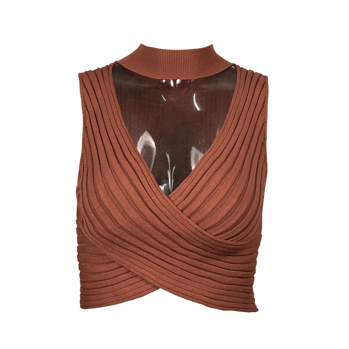 Top corto sexy de color sólido con cuello para mujer