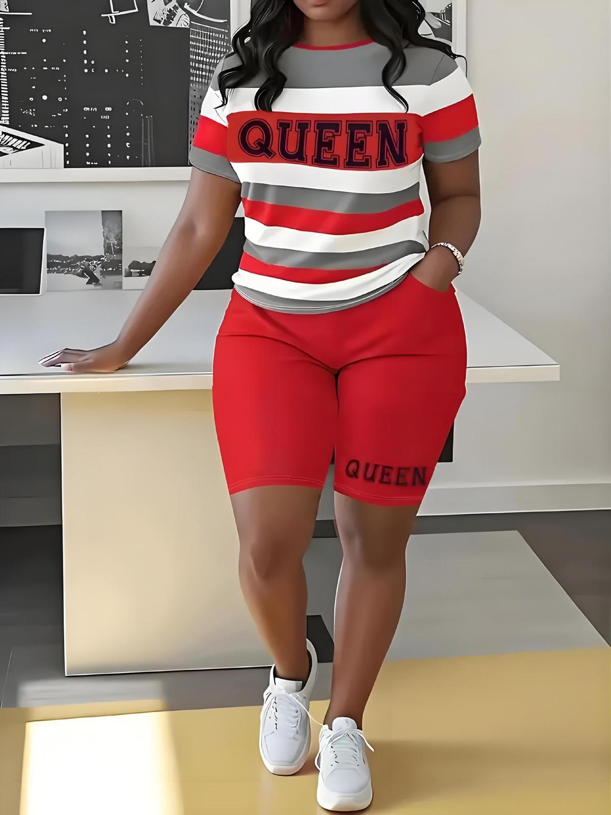 Women Casual Printed Two-Piece Short-Sleeve T-Shirt Set