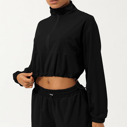 Veste de yoga décontractée à col montant et demi-fermeture éclair pour femme