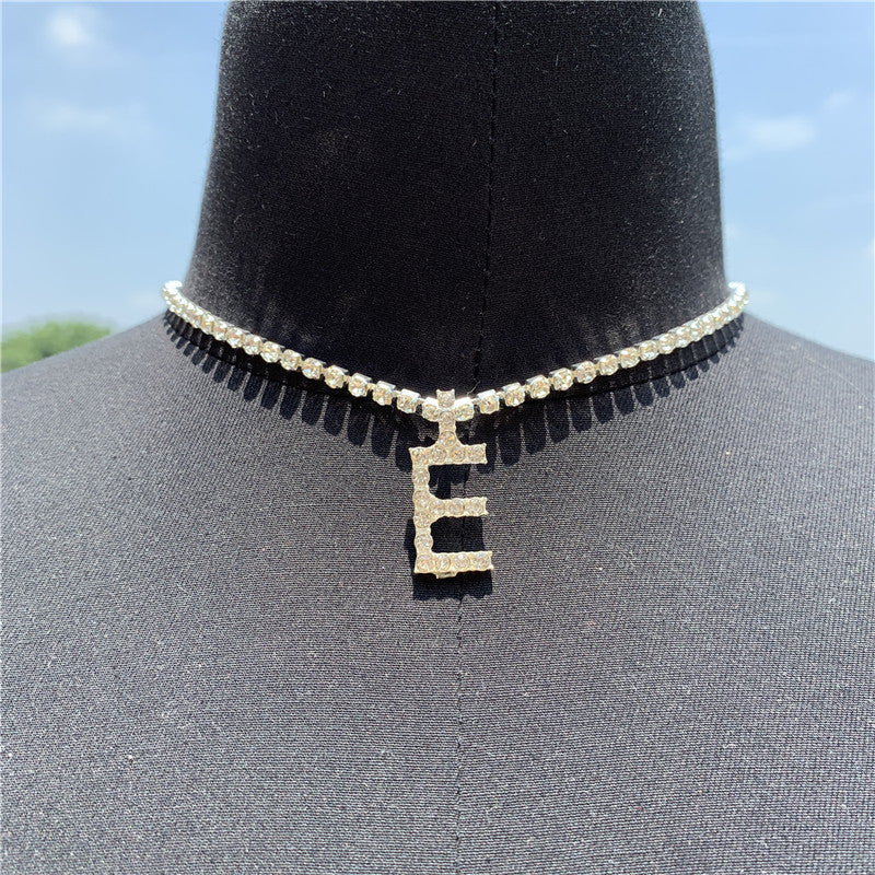 Women Rhinestone Alphabet Necklace