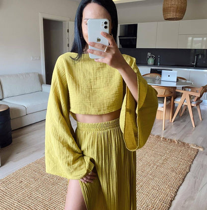 Conjunto de top corto informal de color liso para mujer de verano