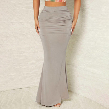 Women Fashion Sexy Solid Color Pleated High Waist Skirt