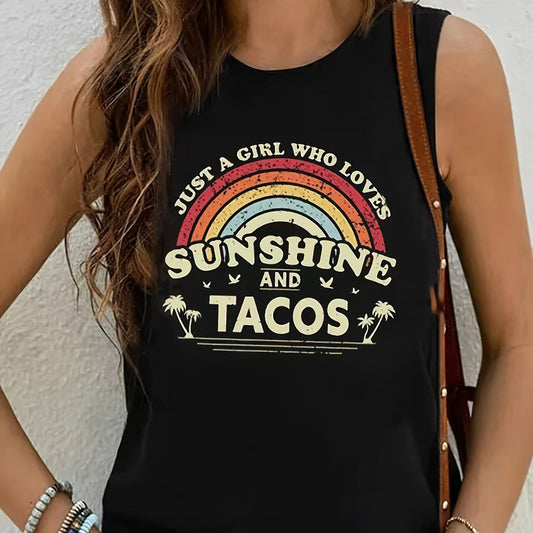 Women Fashion Casual Printed Round Neck Sleeveless Tank Top