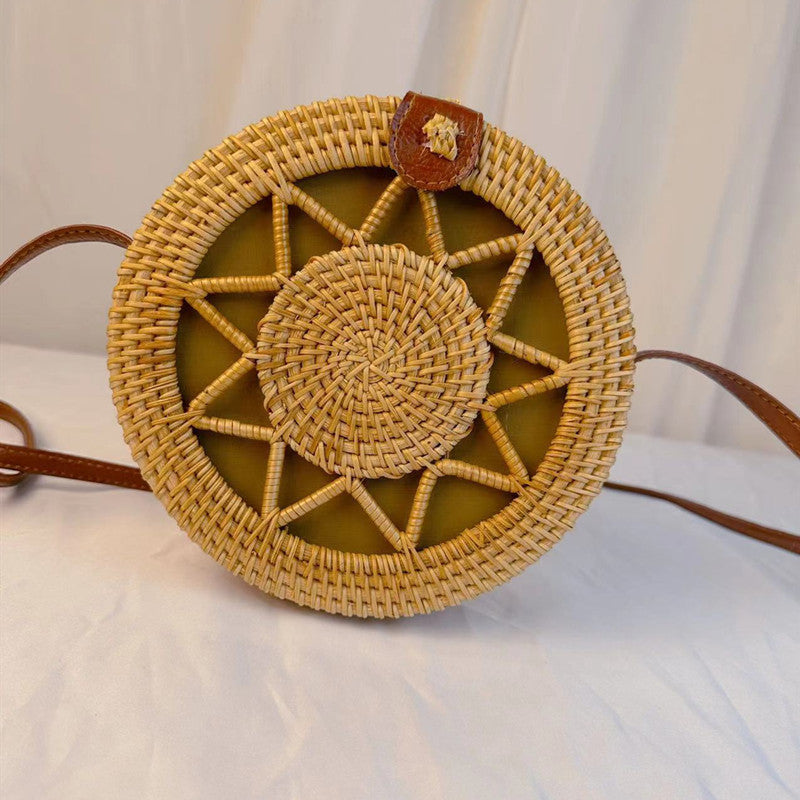 Sac rond en paille tissée vintage de style bohème