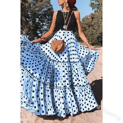 Women Casual Polka Dot Polyester Sleeveless Skirt