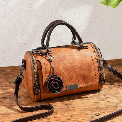Bolso de mano retro con colgante de flor pequeña de color sólido para mujer