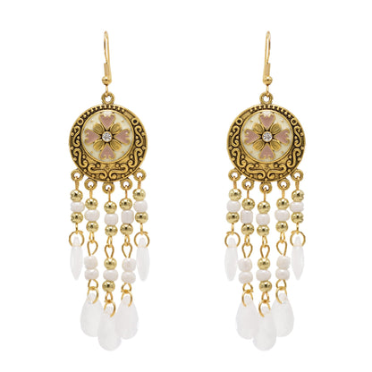 Pendientes con borlas y cuentas multicolores de flores bohemias